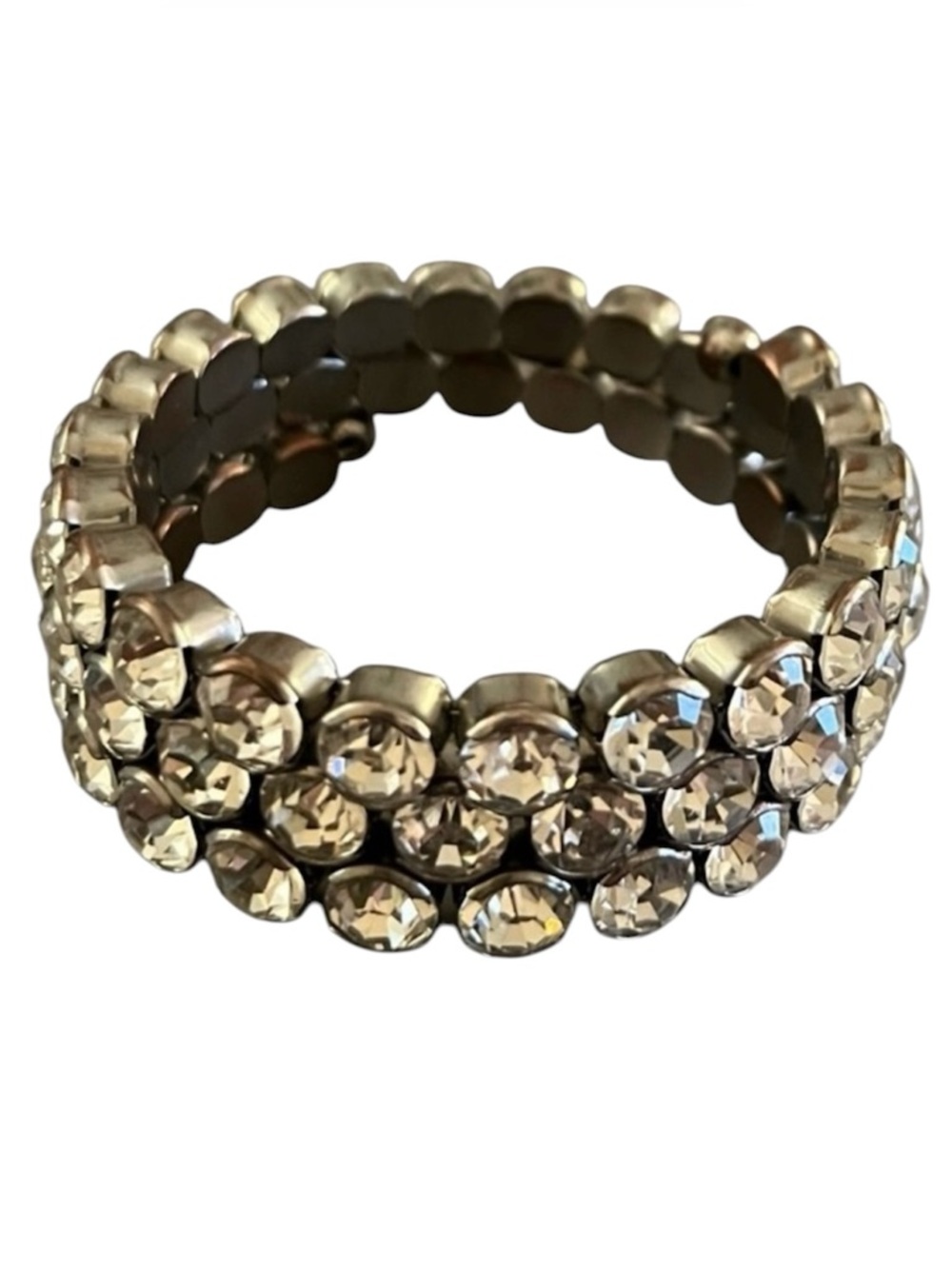 Silver tone sparkling round rhinestone wrap on beautiful bracelet